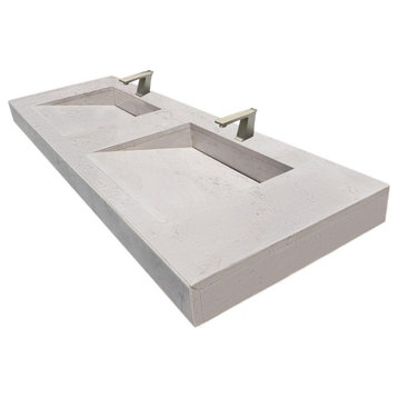 63" Floating Marble Sink, Arao Marble, No Holes, Wall Mounted Faucets