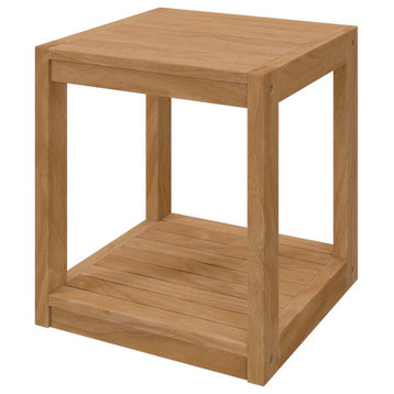 Lounge Coffee Side Table, Square, Brown Natural, Wood, Modern, Outdoor Patio
