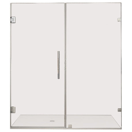 Aston Nautis Frameless Hinged Shower Door With Glass Shelves, Chrome, 72"x72"