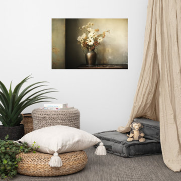 Farmhouse Decor Prints: A Moment of Bloom Floral Bouquet Retro Subdued Realism