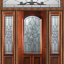 Prehung Sidelights-Transom Door 80 Mahogany Brazos Arch Lite Glass - Front Doors