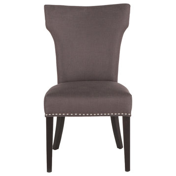 Set of 2 Quincy Linen Dining Chair, Dark Gray / Java