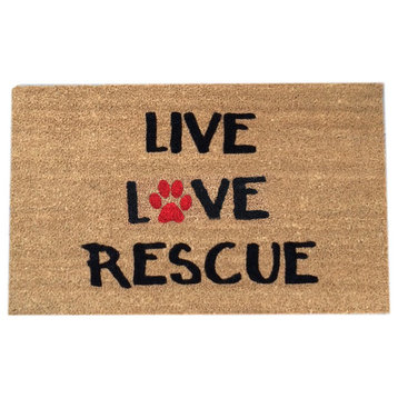 Hand Painted "Rescue Dog" Doormat, Black/Red