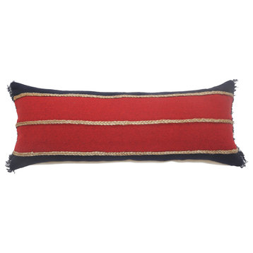 Atlantis Americana Striped Lumbar Pillow with Jute Braiding, 14" X 36"