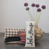 Wool and Cotton Lumbar Pillow with "Lake House" Embroidery, Cream and Navy