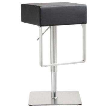Elegant Bar Stool, Stainless Steel Frame With Footrest & Backless Black PU Seat