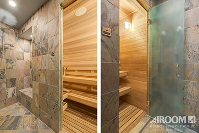 Example of a trendy sauna design in Chicago