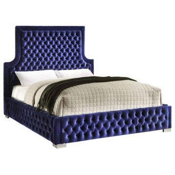 Sedona Velvet Upholstered Bed, Navy, Queen