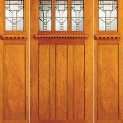 Mission Style, Mahogany Prehung Three-Lite Door and Two Sidelites - Front Doors