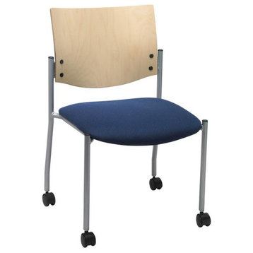 KFI Evolve Guest Chair - Casters - Navy fabric - Natural Wood Back