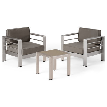 Shirley Coral Outdoor 2 Seater  Club Chair and Table Set, Silver and Khaki