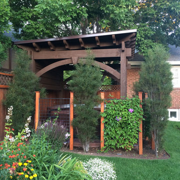 Timber Frame Pavilion With Privacy Panel Shade Hot Tub