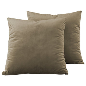 Heritage Plush Velvet Cushion Cover Pair, Museum Taupe, 18w X 18l