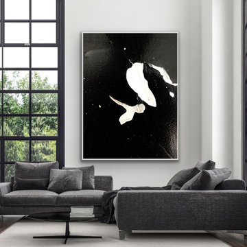 "Life" 60x48 IN Black and white abstract Art Large Modern Painting MADE TO ORDER