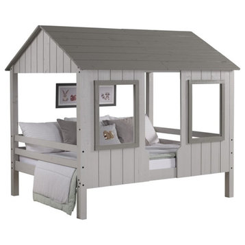 Donco Kids House Full Solid Wood Low Loft Bed in Two Tone Gray