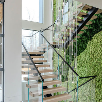 Electic Switchback Staircase with Glass Railing