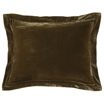 Stella Faux Silk Velvet Flanged Dutch Euro Pillow, 27"x39", Green Ochre, Single