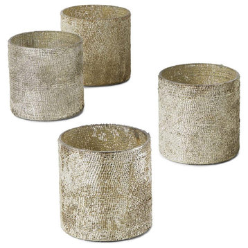 Glass Votive Candle Holders, Small Textured Pale Old Gold Votive Holders, Set of 4