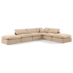 Meridian Furniture - Indulge Upholstered Modular U-Shaped Sectional, Beige, 6-Piece: 3 Armless Chair, 1 Corner Chair, 2 Ottoman, Down Stuffed Velvet - Experience ultimate comfort and style with our beige velvet Indulge Sectional. The luxurious velvet will elevate the aesthetic of any room. This sofa provides ample space for you to relax while its modular build offers the option of unlimited configurations. Whether you're looking to add a stylish element to your living room or a comfortable seating option to your bedroom, this sofa is the perfect choice.