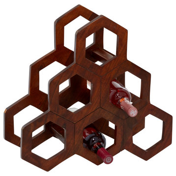 Brown Wood Contemporary Wine Rack, 17"x18"x8"