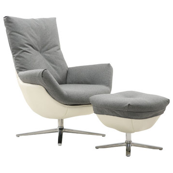 Rio Modern Two-Toned Swivel Chair & Ottoman Set, Gray/White