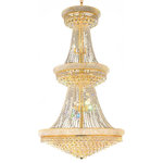 CWI Lighting - Empire 38 Light Down Chandelier With Gold Finish - Got a wide open air space that looks boring? Easily turn its dull look to fascinating with the Gold Empire 38 Light Chandelier. Perfect for making a spacious entryway look grand and impressive, this oversized tiered down chandelier will certainly wow whoever sees it. The candelabra bulbs and frame are hidden inside the glittering draping of crystals. Three round tiers, also embellished with crystals, make up the elegant profile of this light source. Something as imposing as this won't fail to bring substance and style to a characterless space.  Feel confident with your purchase and rest assured. This fixture comes with a one year warranty against manufacturers defects to give you peace of mind that your product will be in perfect condition.