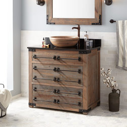36" BONNER RECLAIMED WOOD VESSEL SINK VANITY - GRAY WASH PINE - Bathroom Vanities And Sink Consoles