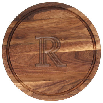 BigWood Boards Round Monogram Walnut Cutting Board, R