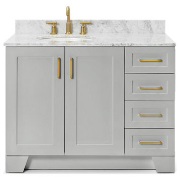 Ariel Taylor 43" Left Oval Sink Bath Vanity, Grey, 0.75" Carrara Marble