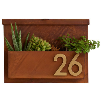 You've Got Mail Mailbox with Planter, Rust, Three Brass Numbers