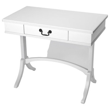 Classic Desk, Arched Accented Base & Drawer With Antique Brass Hardware, White