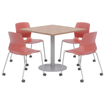 Olio Designs Cherry Square 36in Lola Dining Set - Coral Caster Chairs