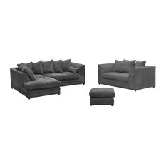 Darcey 2-Piece Sofa Set With Footstool, Grey, Left Facing