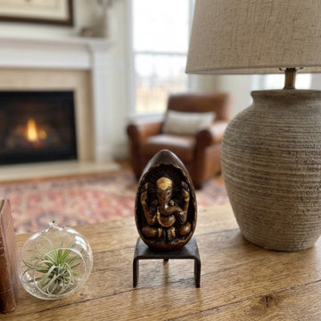 Vintage Oval Egg Shape Wood Relief Carved Ganesha Meditation Figure ws4951