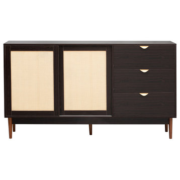 Featured Two-door Storage Cabinet With Three Drawers, Brown