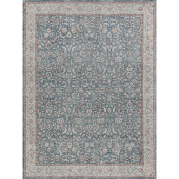 Heritage Power Loomed Polyester and Acrylic Blue/Rust Area Rug, 12'x15'