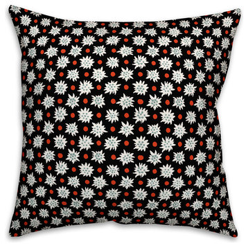 Abstract Snowflake Pattern, Black Outdoor Throw Pillow, 16"x16"