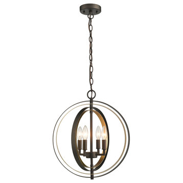 DARBY Industrial 4 Light Rubbed Bronze & Gold Ceiling Pendant 16inches Wide