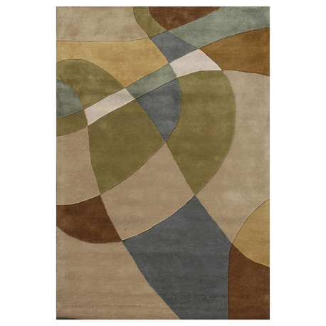 Wavy Hand-Tufted Wool Rug, Beige, Brown, and Green, 5'x8'
