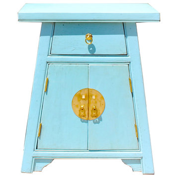 Chinese Distressed Pastel Blue Small A Shape End Table Nightstand Hcs5838