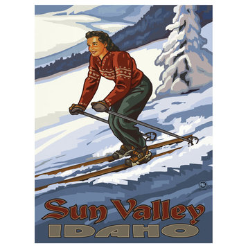 Paul A. Lanquist Sun Valley Idaho Downhill Skier Girl Art Print, 18"x24"