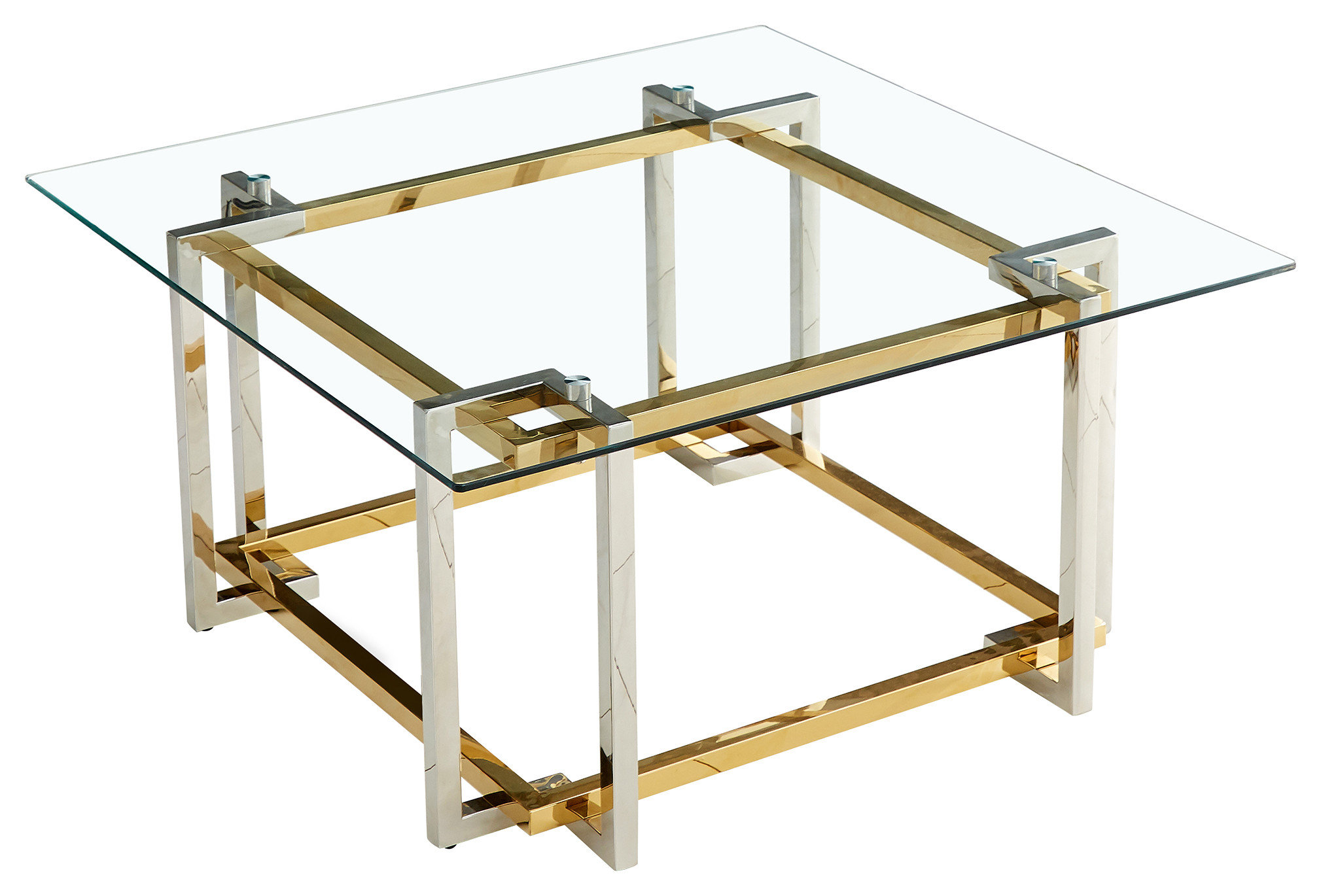 Contemporary Square Glass and Metal Coffee Table, Silver/Gold ...