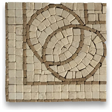 Marble Mosaic Border Decorative Tile Circle Beige 5.5x5.5 Tumbled, 1 piece