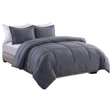 Washed Cotton Comforter Mini Set, Gray, Full/Queen