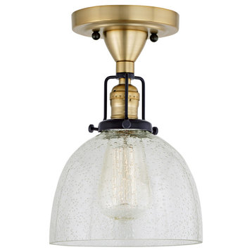Uptown 1-Light Vida Ceiling Mount, Satin Brass and Black With Bubble Glass
