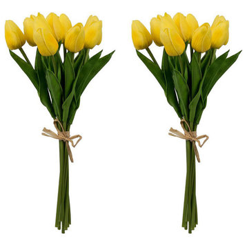 Set Of 2 Faux Tulip Stem Bundle x9, Yellow D3x5"