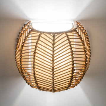 Wicker Rib Round Indoor Wall Sconce, Natural