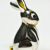 Consigned Silver & Porcelain Seated Bunny Table Spice or Salt Condiment, Art Dec