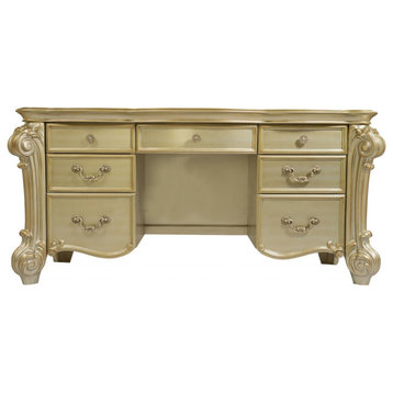 7-drawer Vanity Desk, Gold Patina and Bone