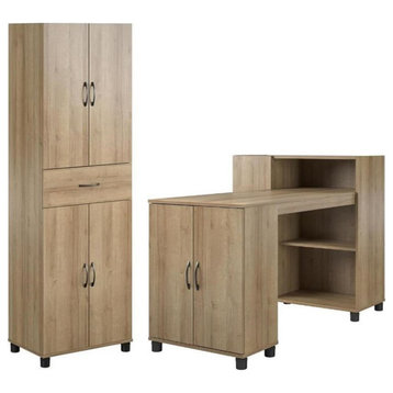 Home Square 2-Piece Set with Storage Cabinet with Drawer and Desk in Natural